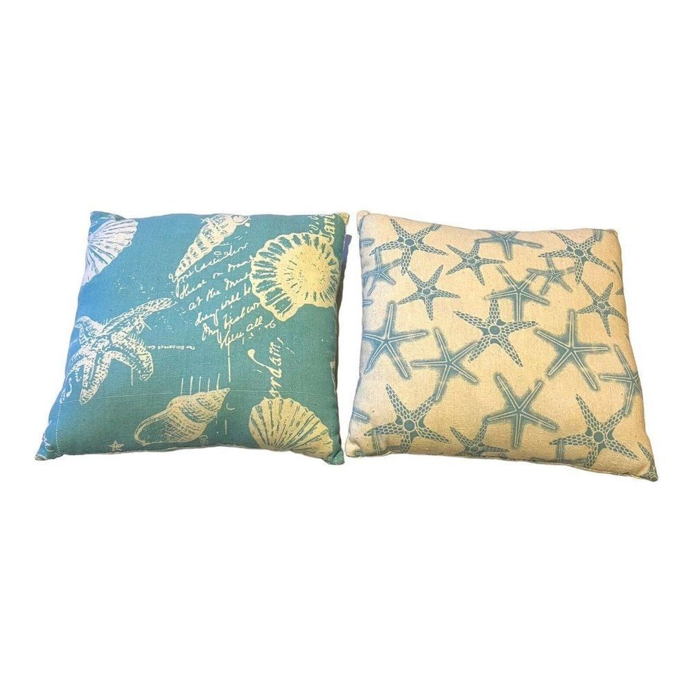 Nautical Throw Pillow Set of 2 Decorative 12" Seashell Starfish Beach House